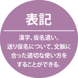 表記-漢字、仮名遣い、送り仮名について
              文脈にあった適切な使い方をすることができる。